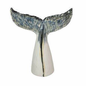 Coastal Ceramic Whale Tail Statue White Blue Gray 11.75 Inch Tabletop Decor